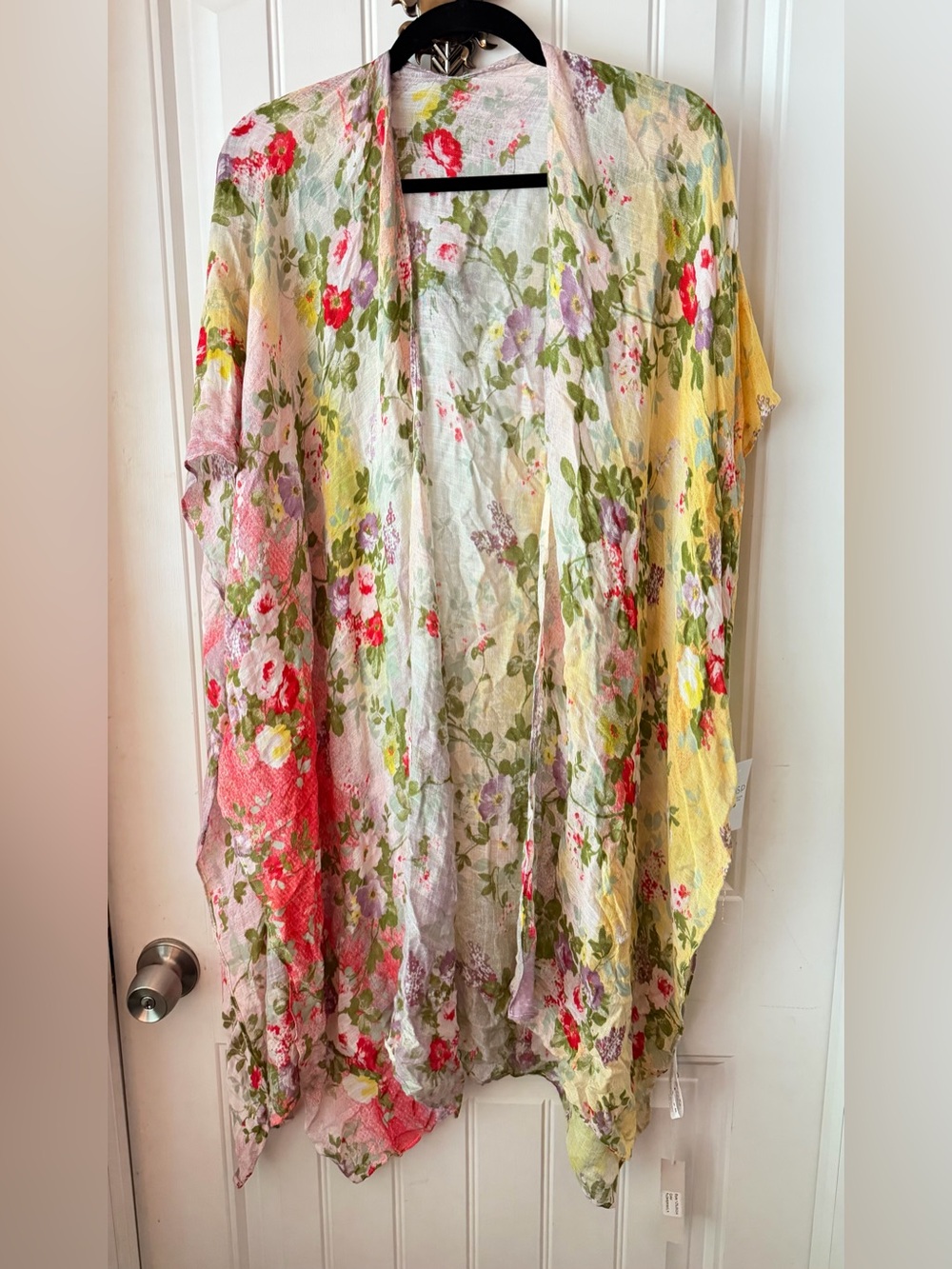 Pastel Watercolor Floral Kimono Cardigan Cover Up Rayon Boho Cottagecore NWT